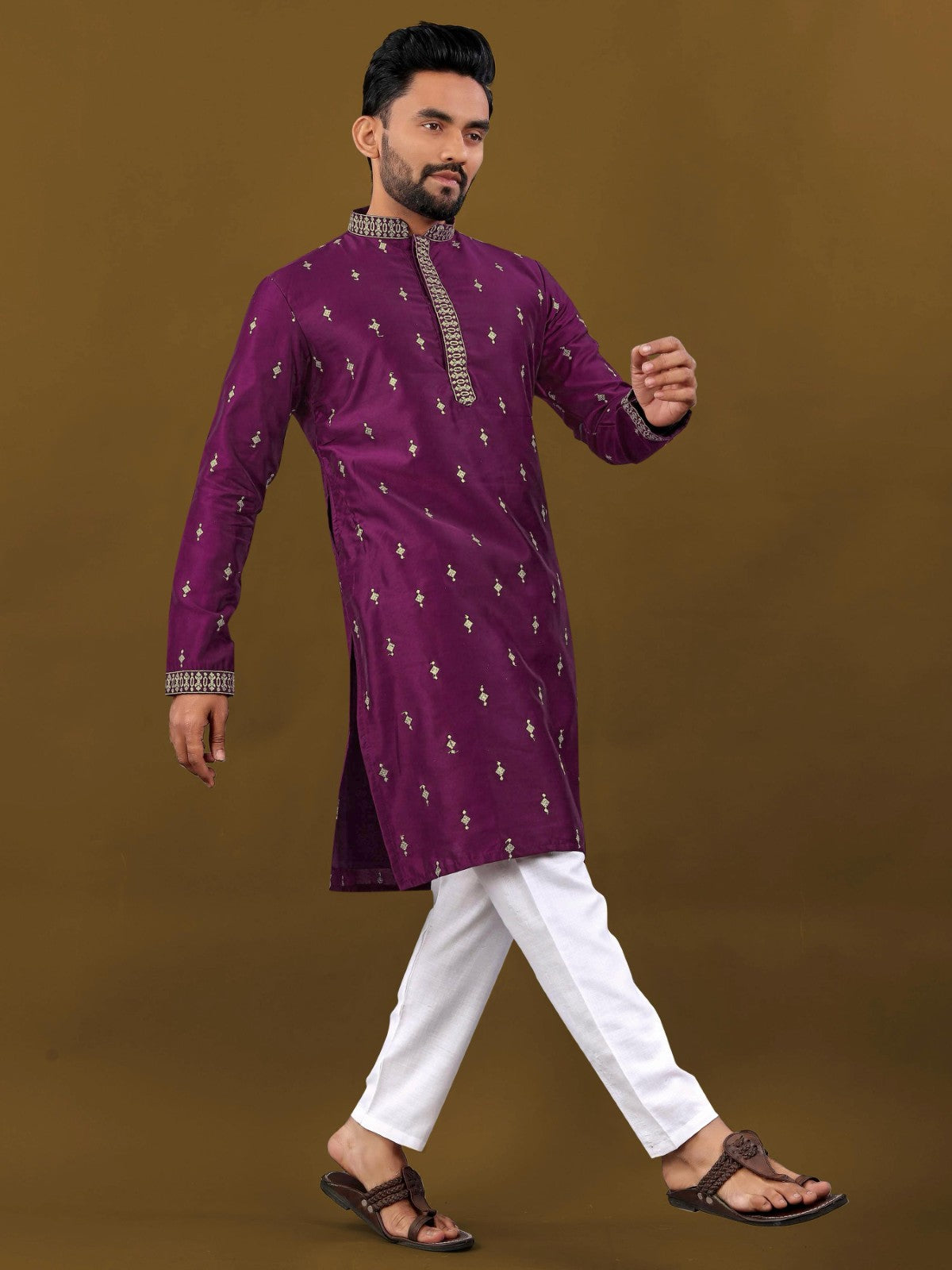 Men's wear Silk fabric Zari with Embroidery buti work Kurta pajama set