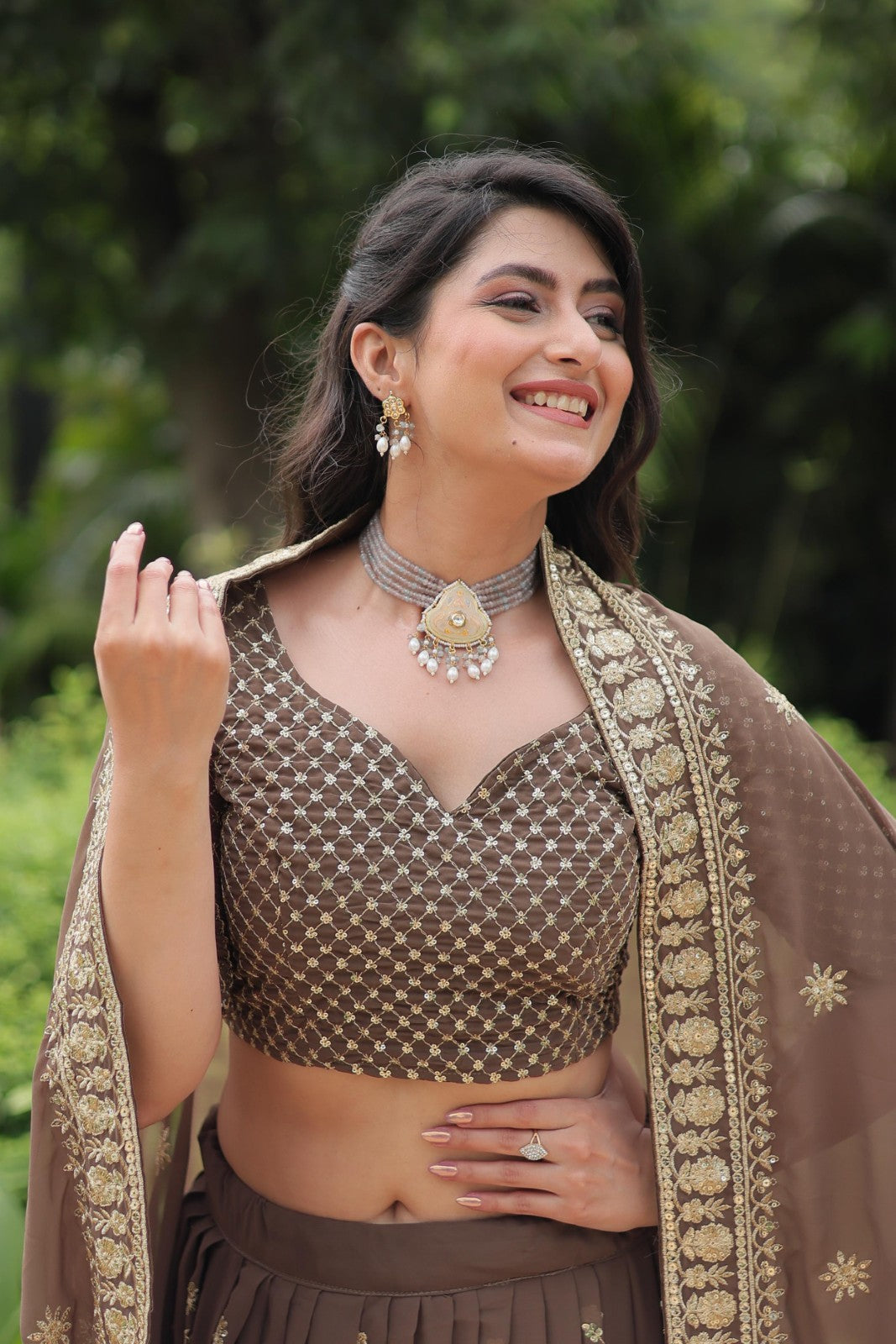 Faux Blooming fabric Sequins with thread embroidery work Lehenga choli with Dupatta