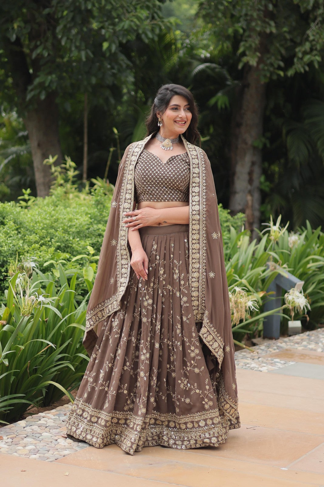 Faux Blooming fabric Sequins with thread embroidery work Lehenga choli with Dupatta