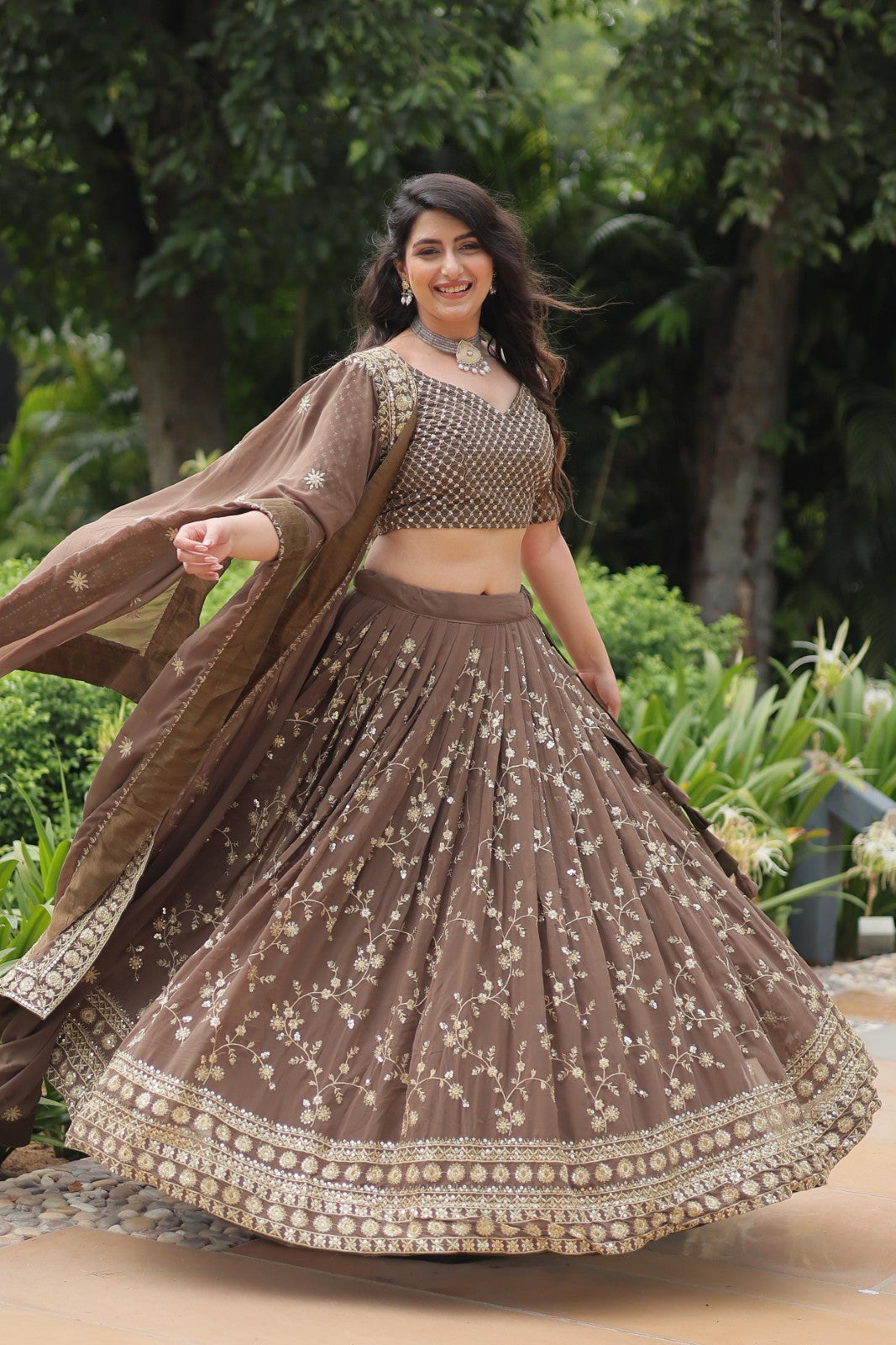 Faux Blooming fabric Sequins with thread embroidery work Lehenga choli with Dupatta