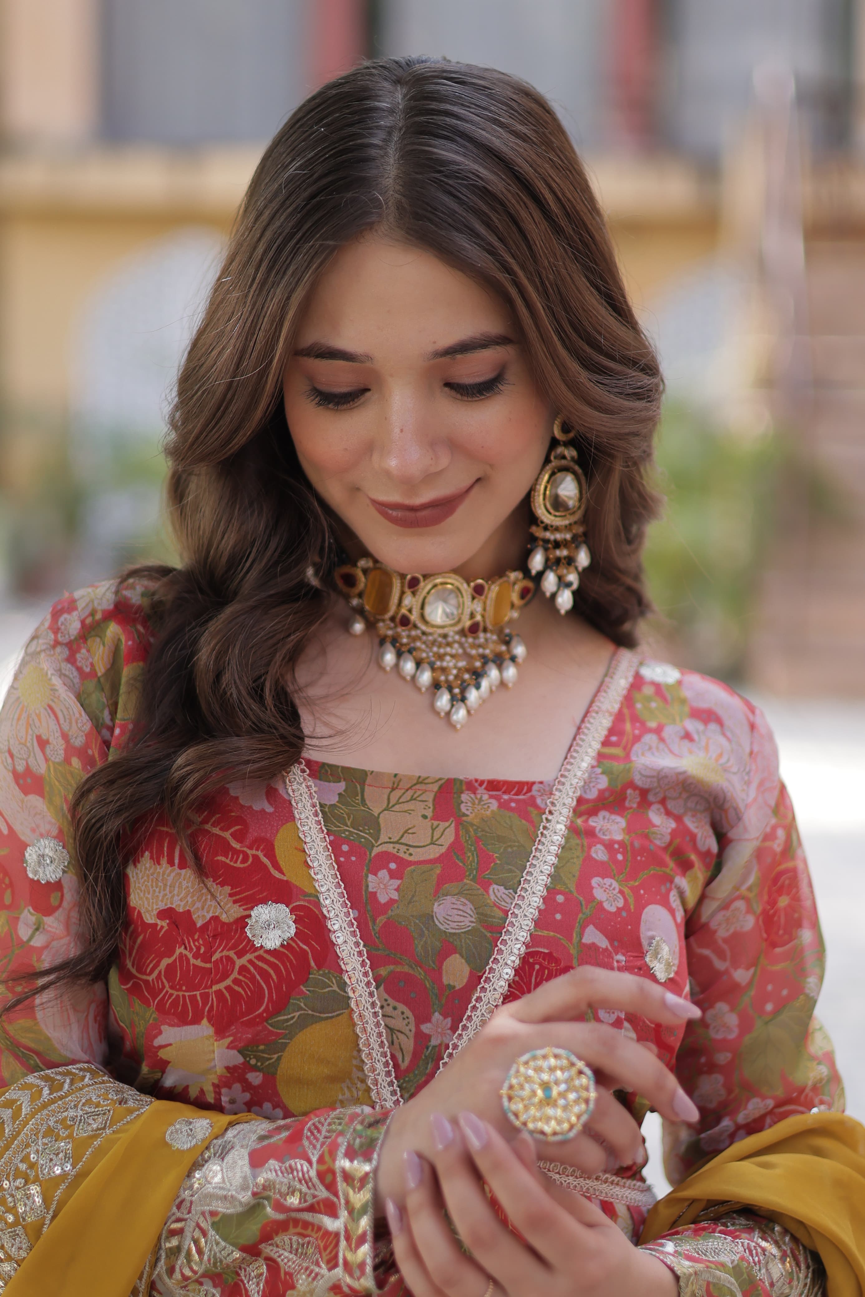 Anarkali suit Russian silk printed with Zari embroidery work gown Salwar kameez
