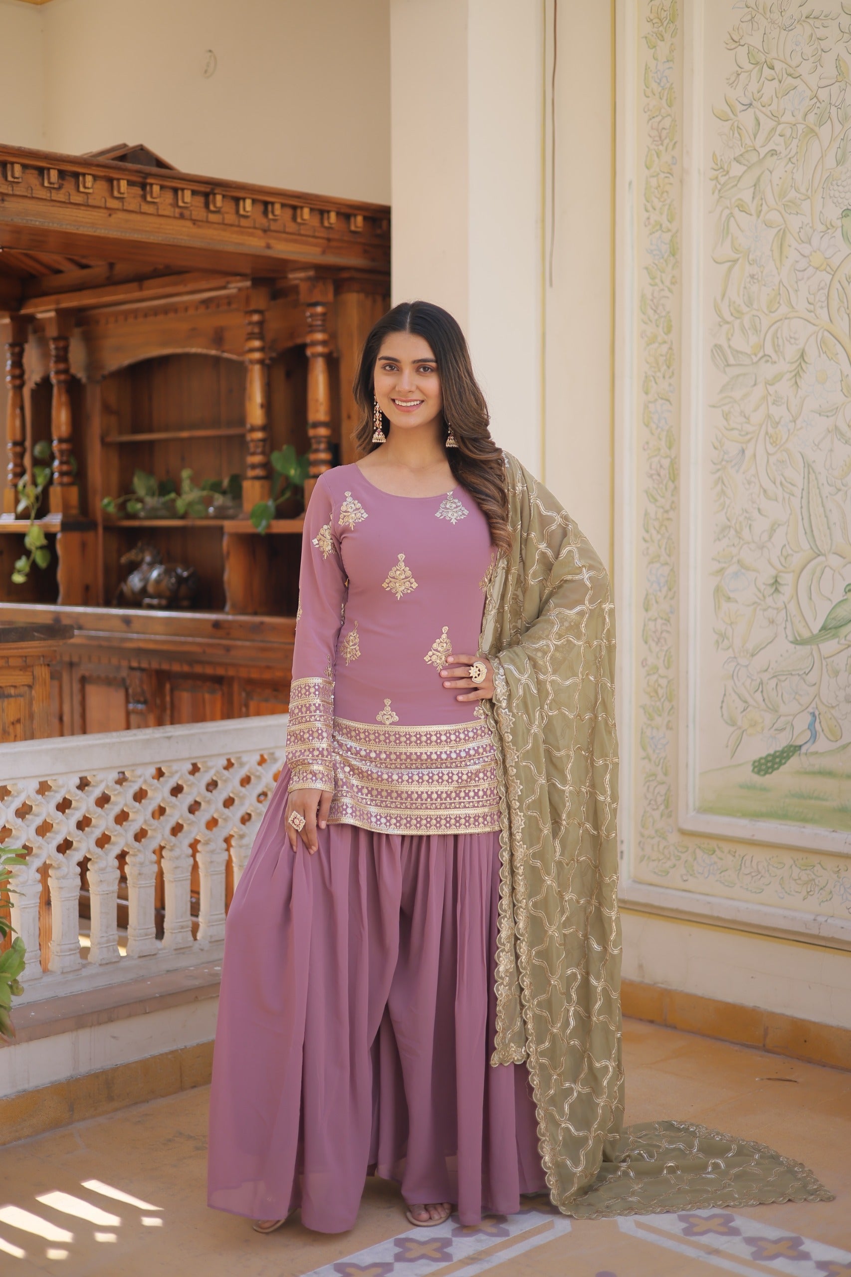 Faux georgette with Sequins thread embroidered work Suit Pakistani salwar kameez