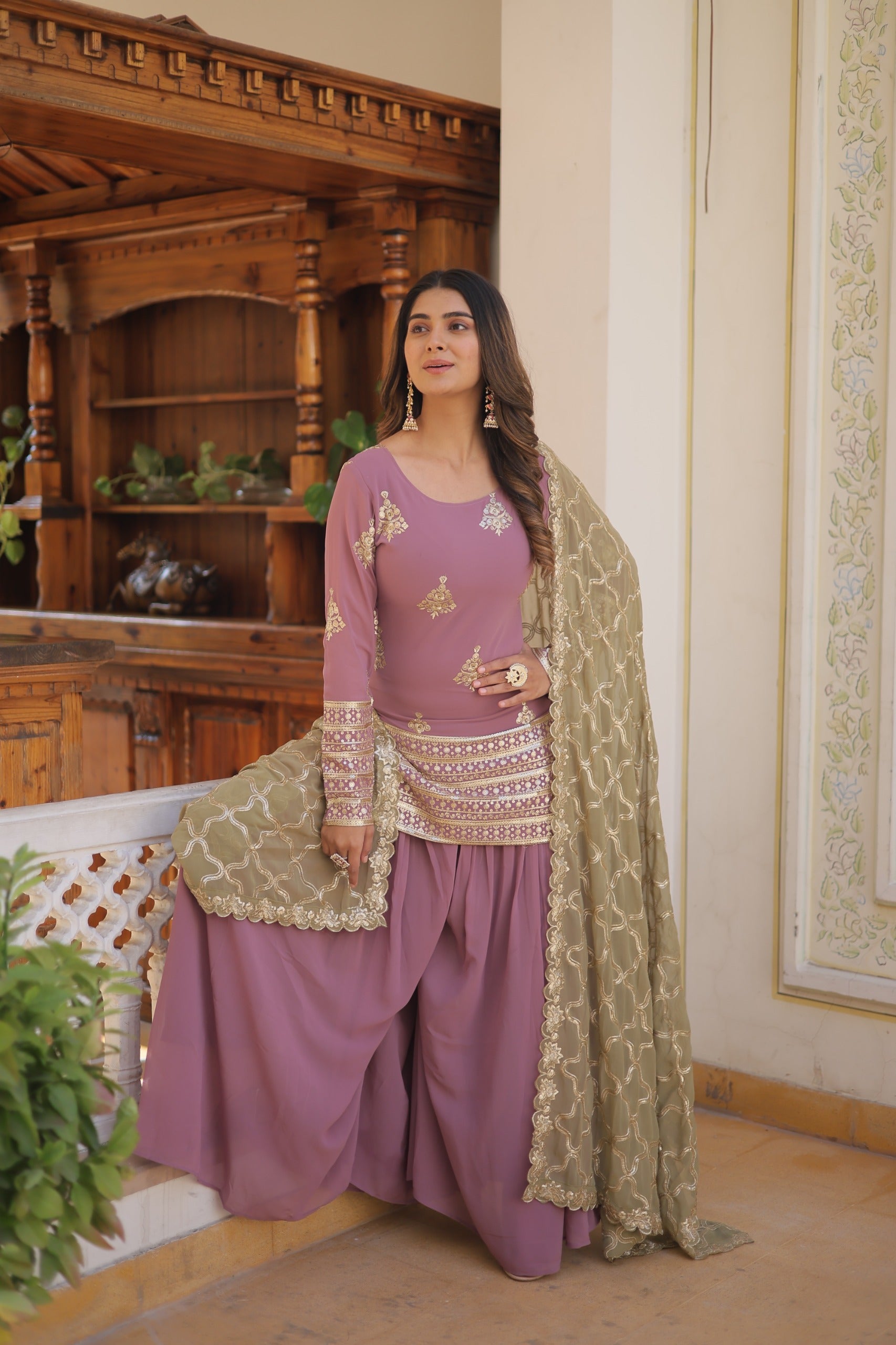 Faux georgette with Sequins thread embroidered work Suit Pakistani salwar kameez