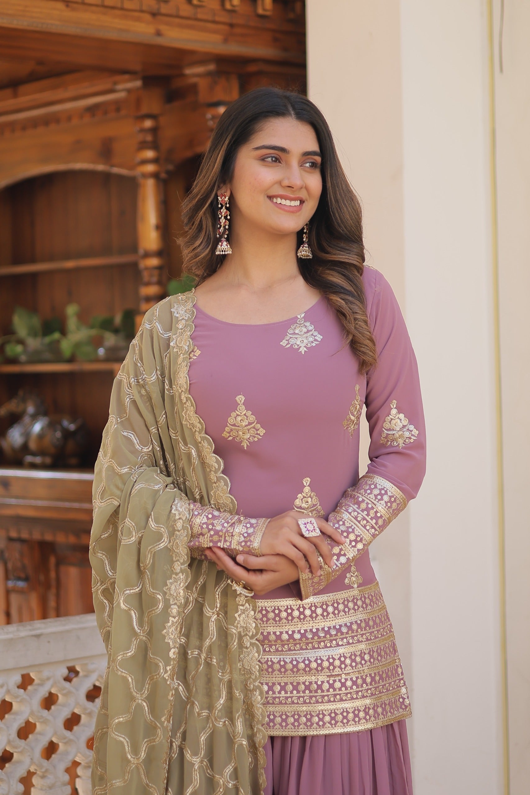Faux georgette with Sequins thread embroidered work Suit Pakistani salwar kameez