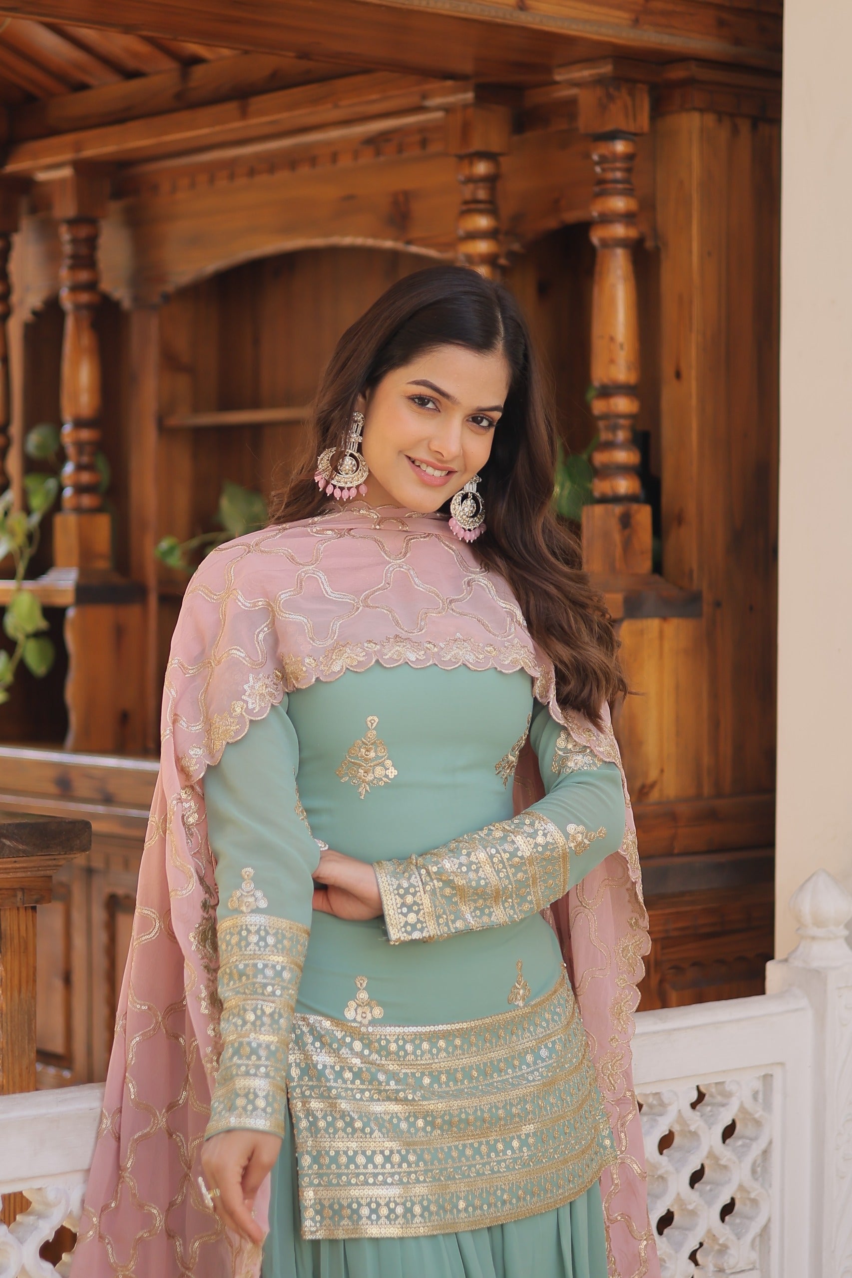 Faux georgette with Sequins thread embroidered work Suit Pakistani salwar kameez
