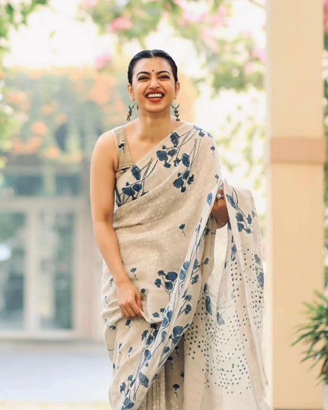 Printed Saree for women Pure Linen Fabric and Digital Print