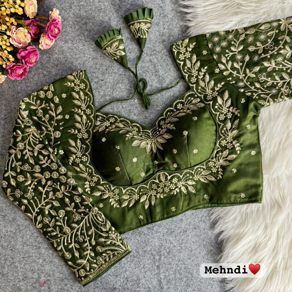 Vichitra silk fabric Embroidery with sequence work blouse Readymade padded blouse for women wear