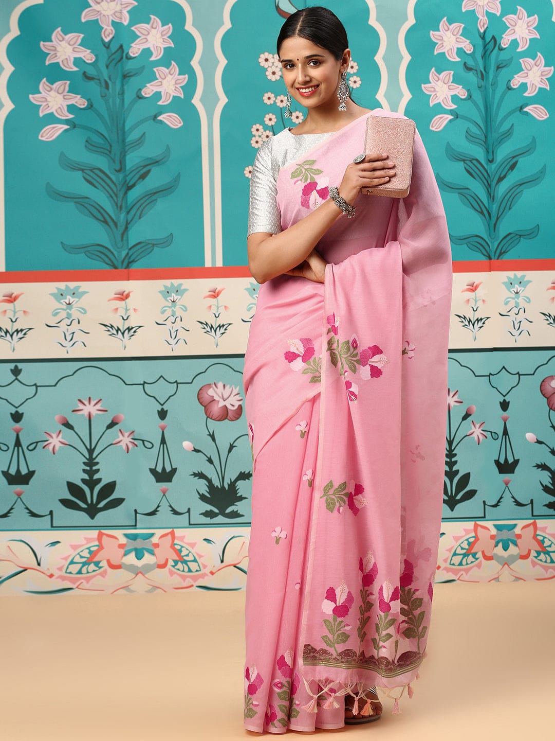 Premium soft cotton fabric saree with Classic floral weaving pallu work sari