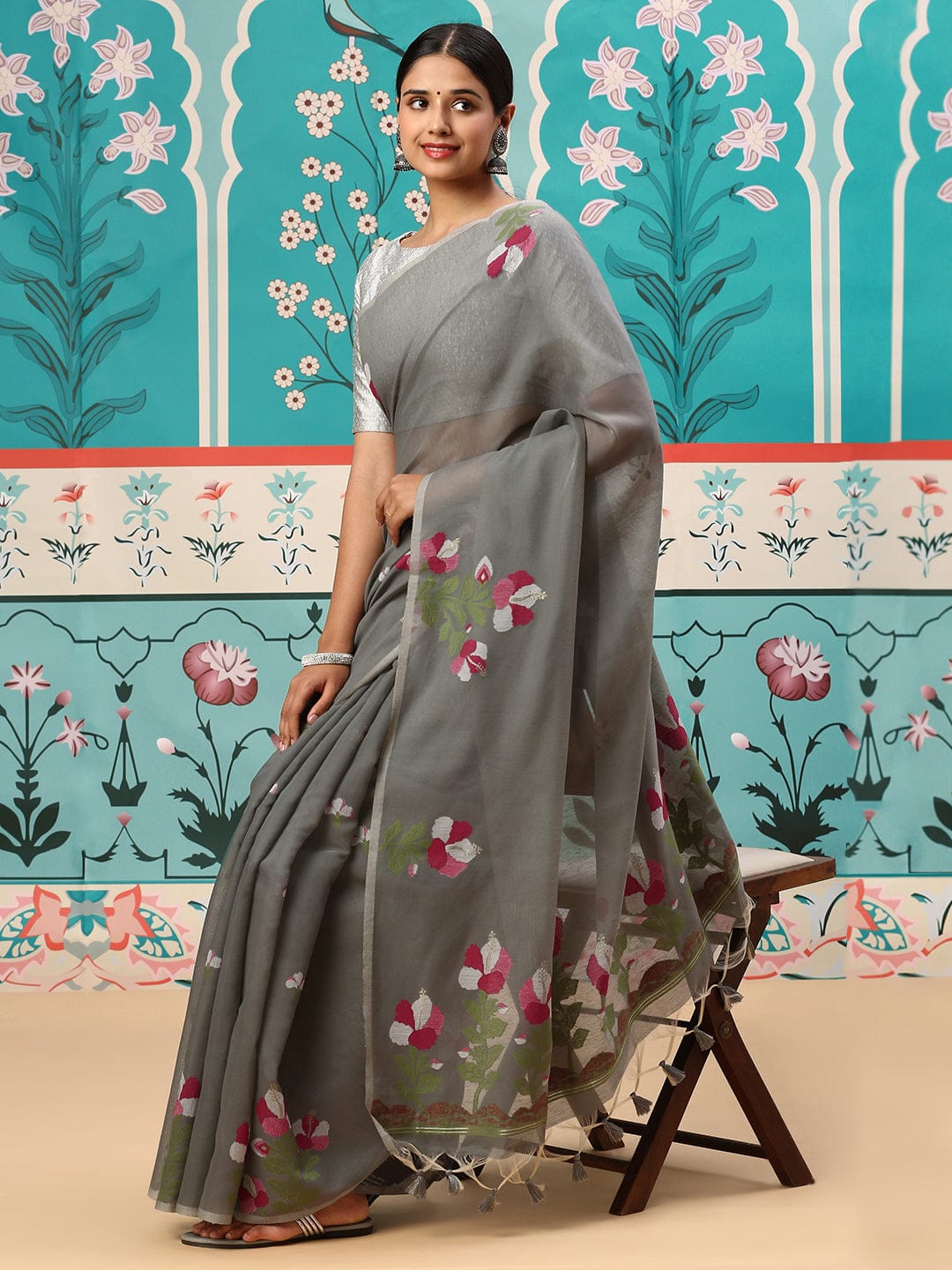 Premium soft cotton fabric saree with Classic floral weaving pallu work sari