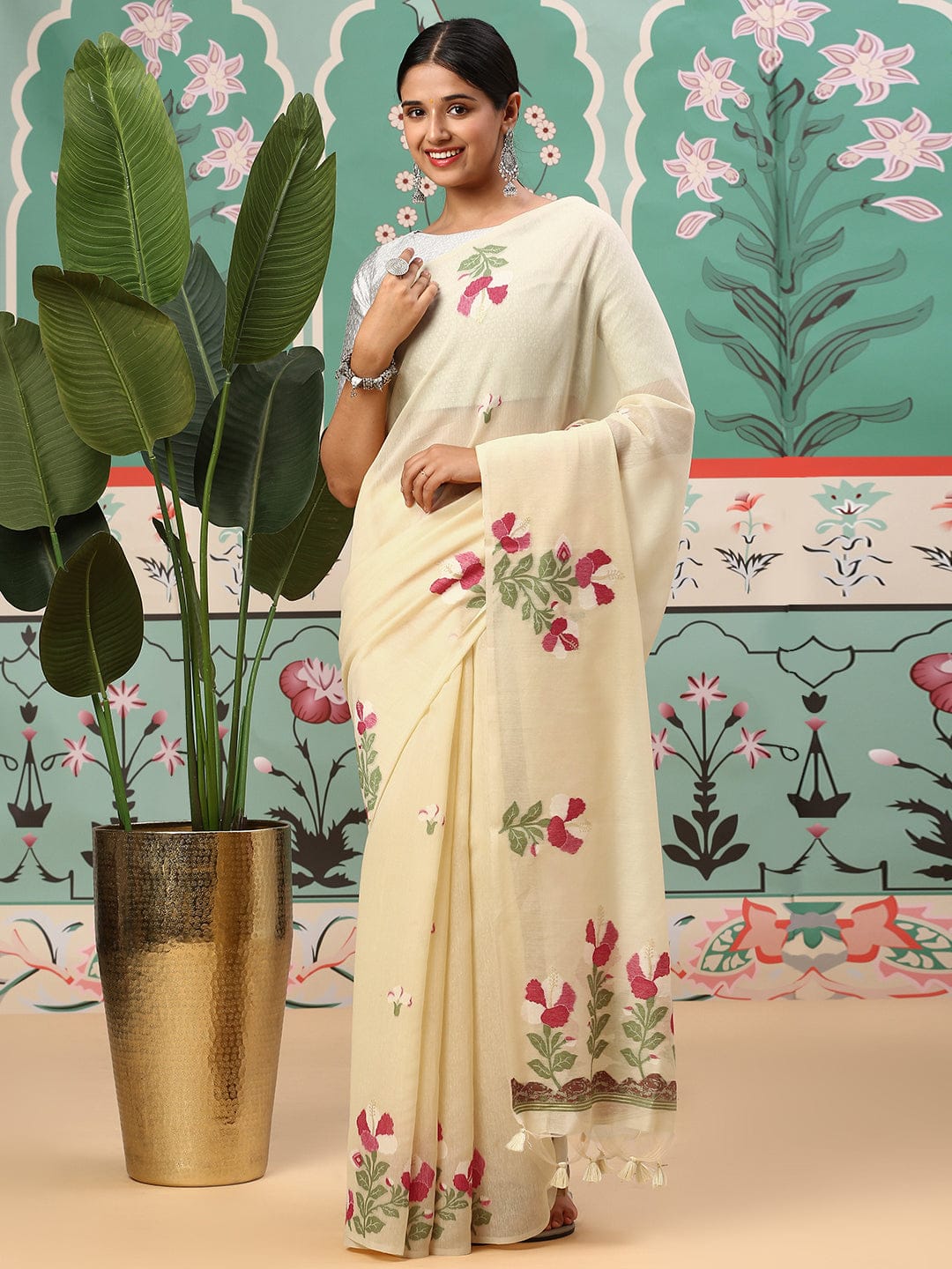 Premium soft cotton fabric saree with Classic floral weaving pallu work sari