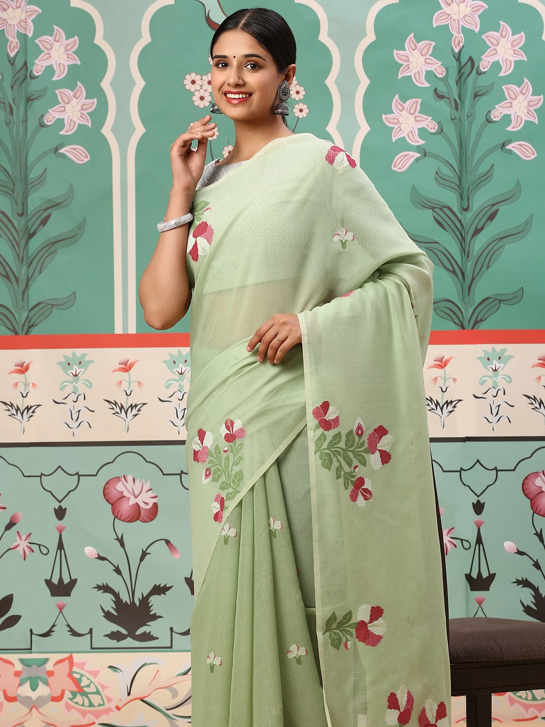 Premium soft cotton fabric saree with Classic floral weaving pallu work sari