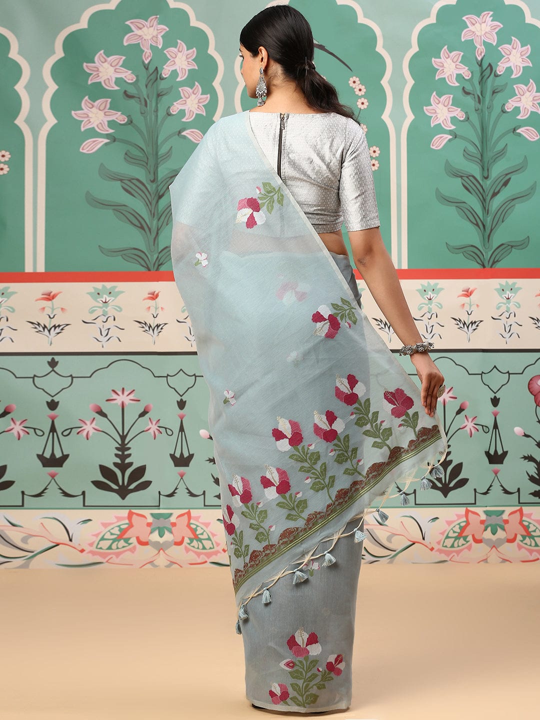 Premium soft cotton fabric saree with Classic floral weaving pallu work sari