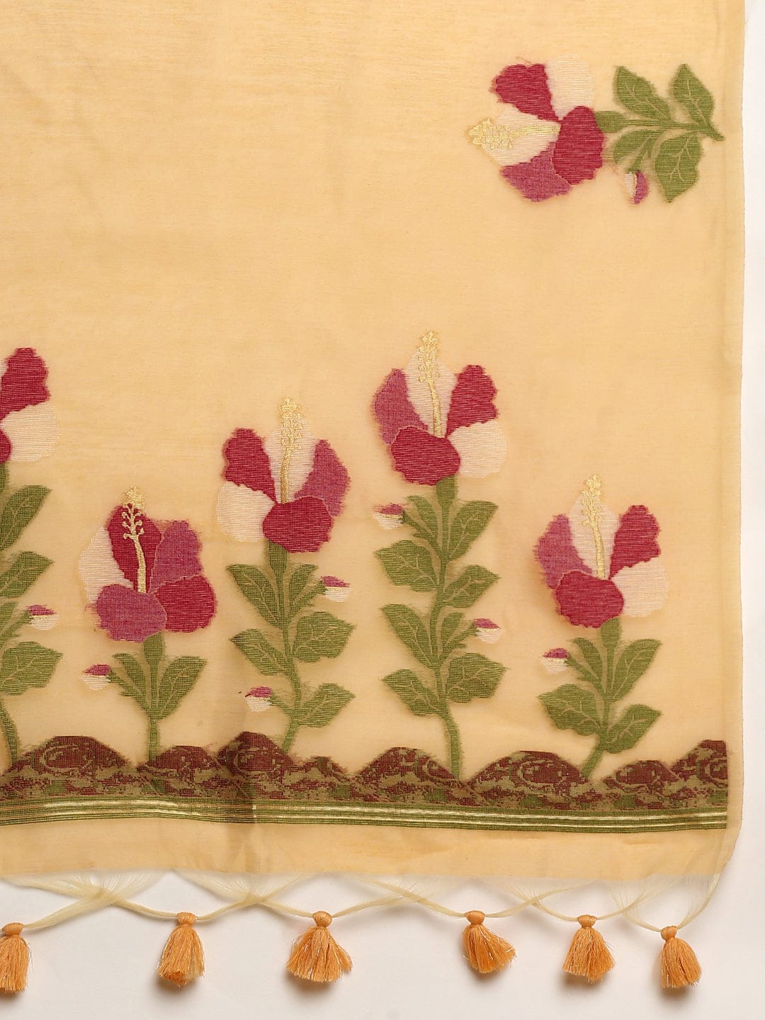 Premium soft cotton fabric saree with Classic floral weaving pallu work sari