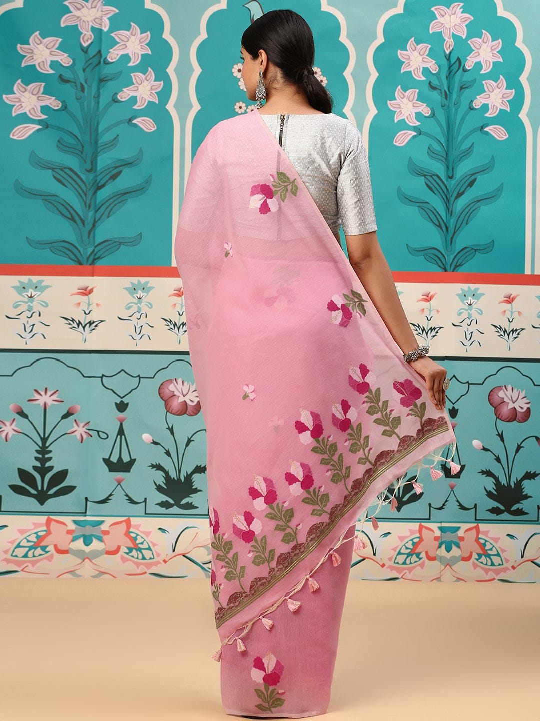 Premium soft cotton fabric saree with Classic floral weaving pallu work sari