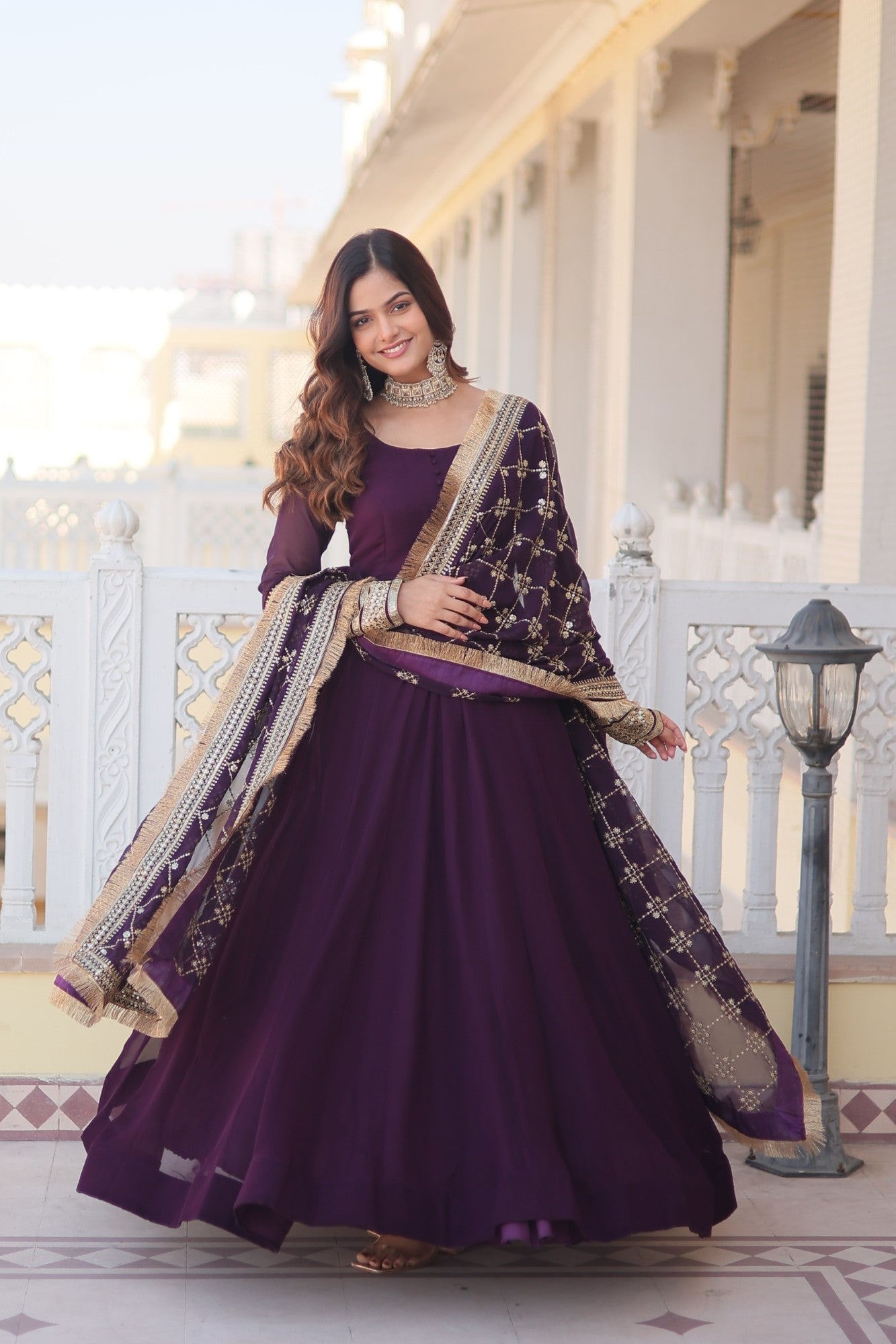 Readymade Gown with Designer Dupatta Georgette Fabric with Embroidered work