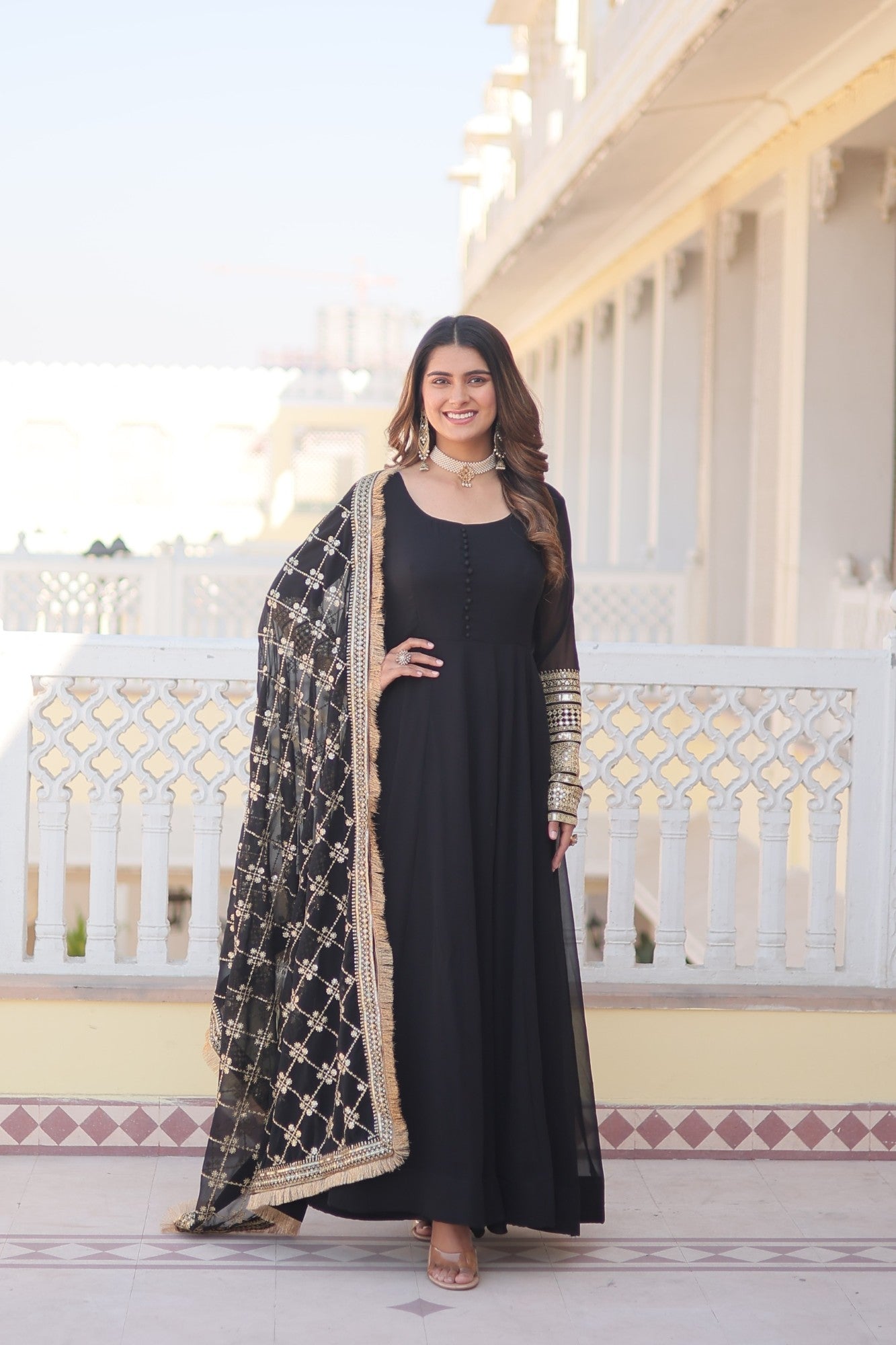 Readymade Gown with Designer Dupatta Georgette Fabric with Embroidered work