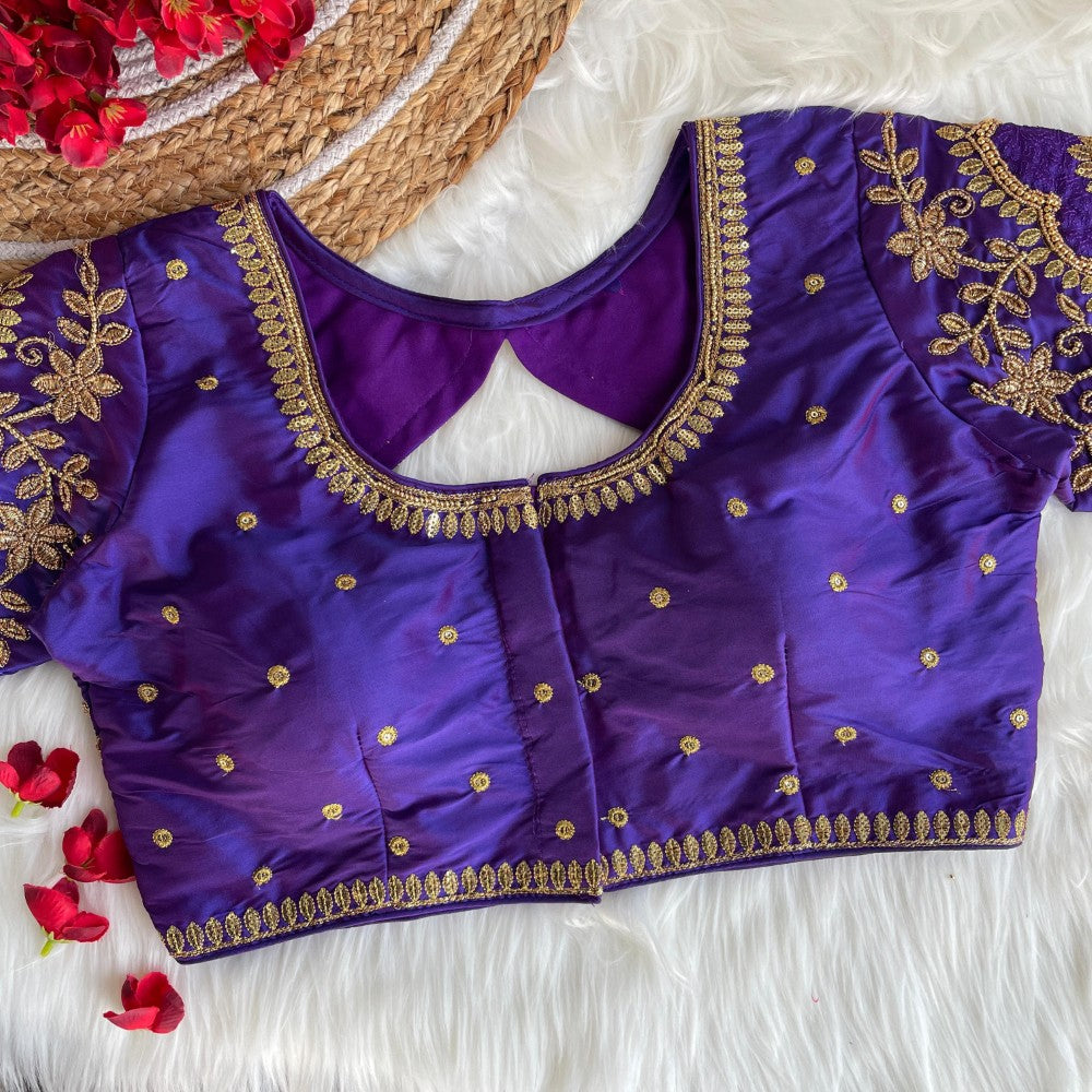 Heavy embroidery work blouse  Banarasi silk fabric U neck padded women's wear blouse