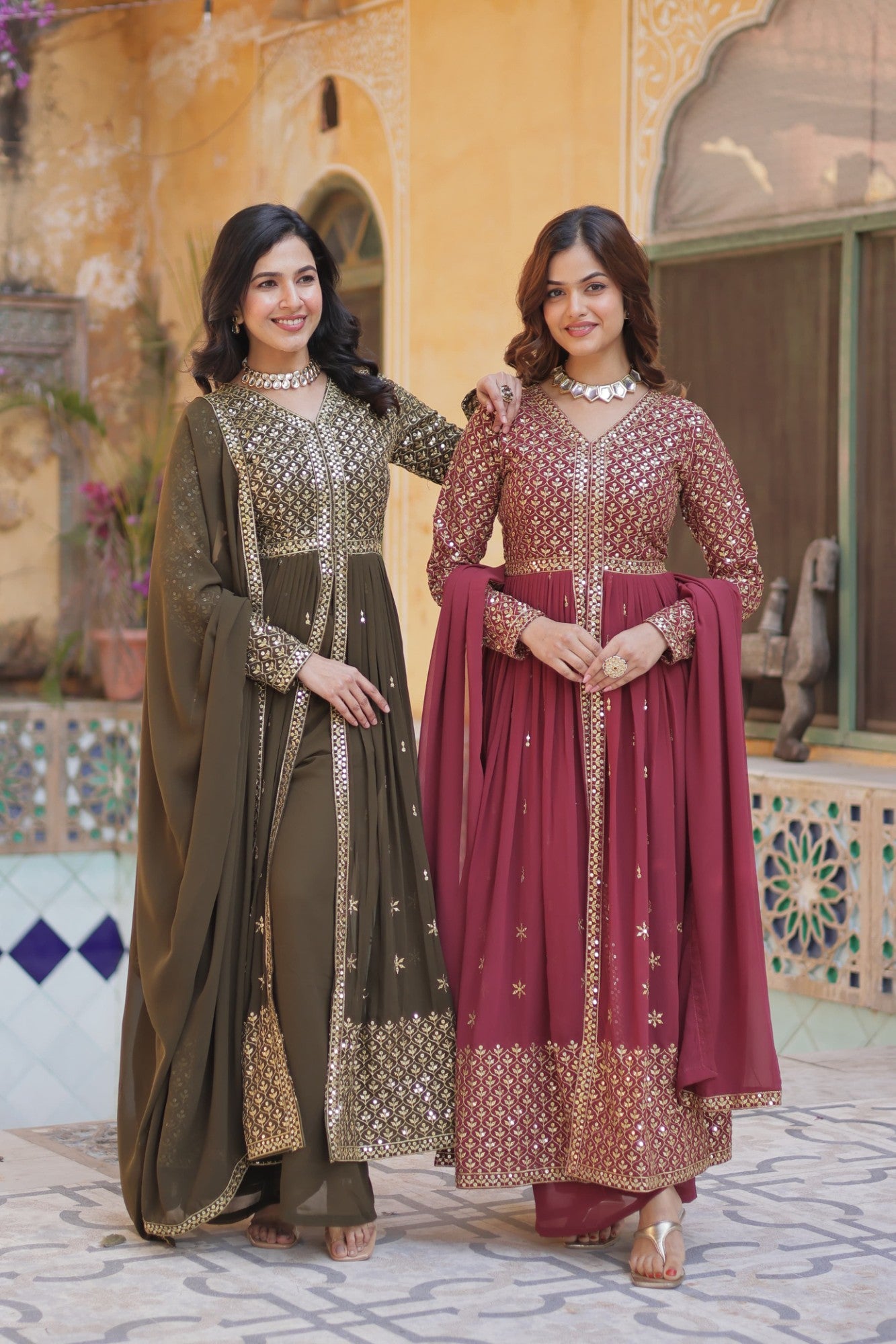 Readymade Heavy Anarkali Kurta Set for Women Georgette Fabric with Embroidery