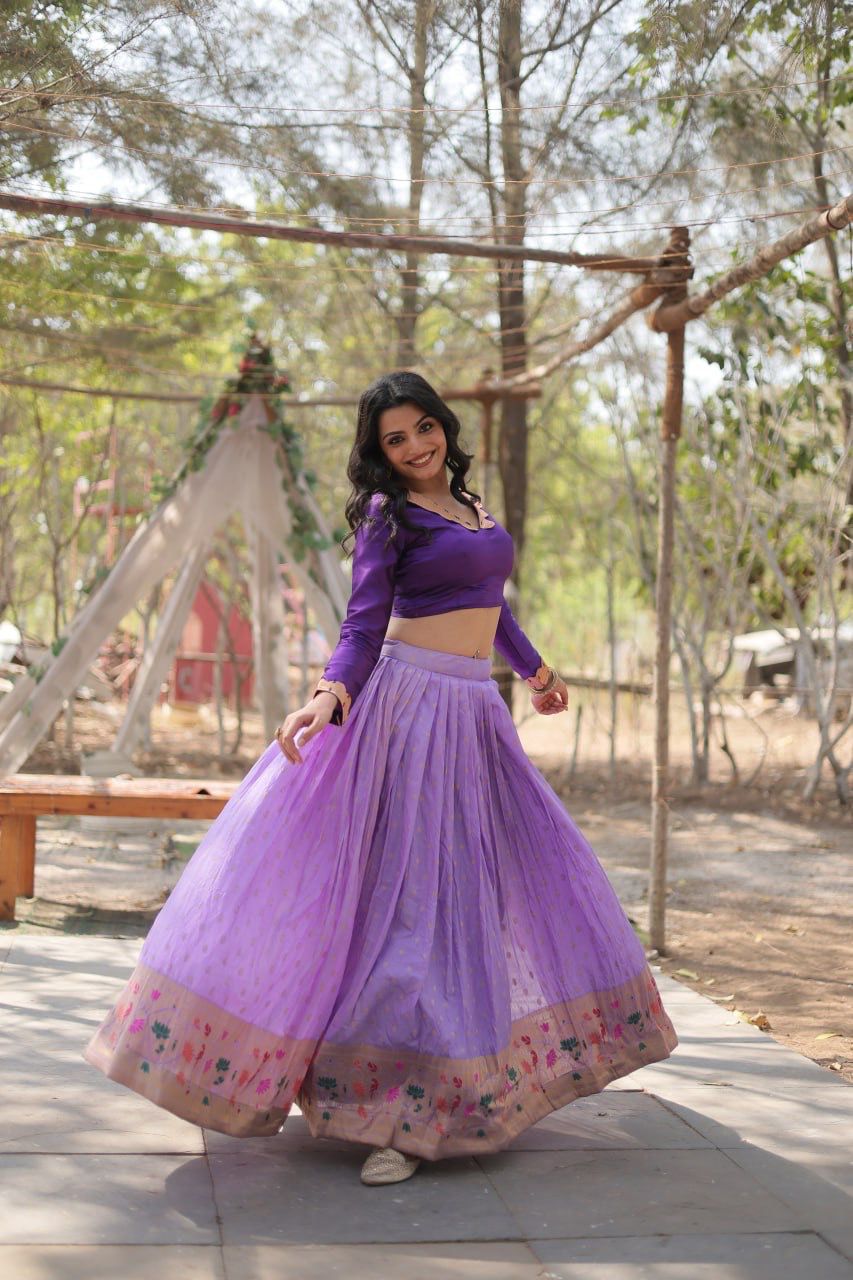 Pure dyable viscose Jacquard with Kalamkari Zari border Lehenga choli