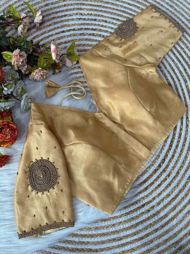 Assam silk fabric Maggam hand work Blouse V neck Women's wear Padded Saree blouse