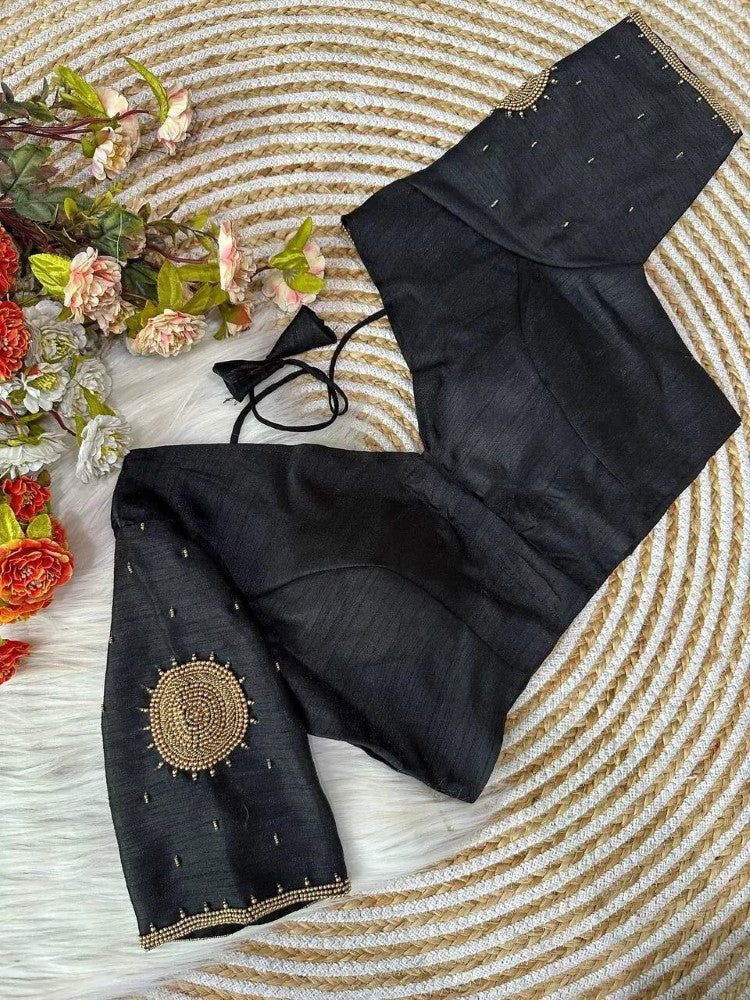 Assam silk fabric Maggam hand work Blouse V neck Women's wear Padded Saree blouse
