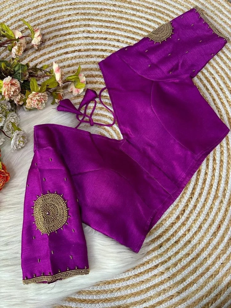 Assam silk fabric Maggam hand work Blouse V neck Women's wear Padded Saree blouse