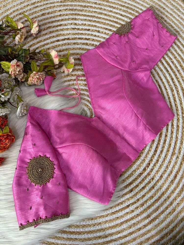 Assam silk fabric Maggam hand work Blouse V neck Women's wear Padded Saree blouse
